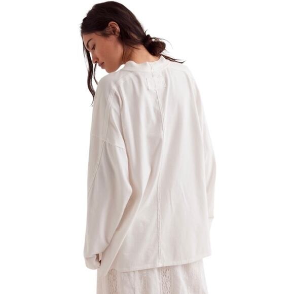 We The Free Heater Tee Optic White MEDIUM Mock Neck Oversized Cotton Casual Cozy - Picture 2 of 11
